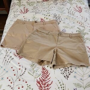 Amazon Essentials Women's Khaki Cotton Shorts--2 Pair Of Shorts